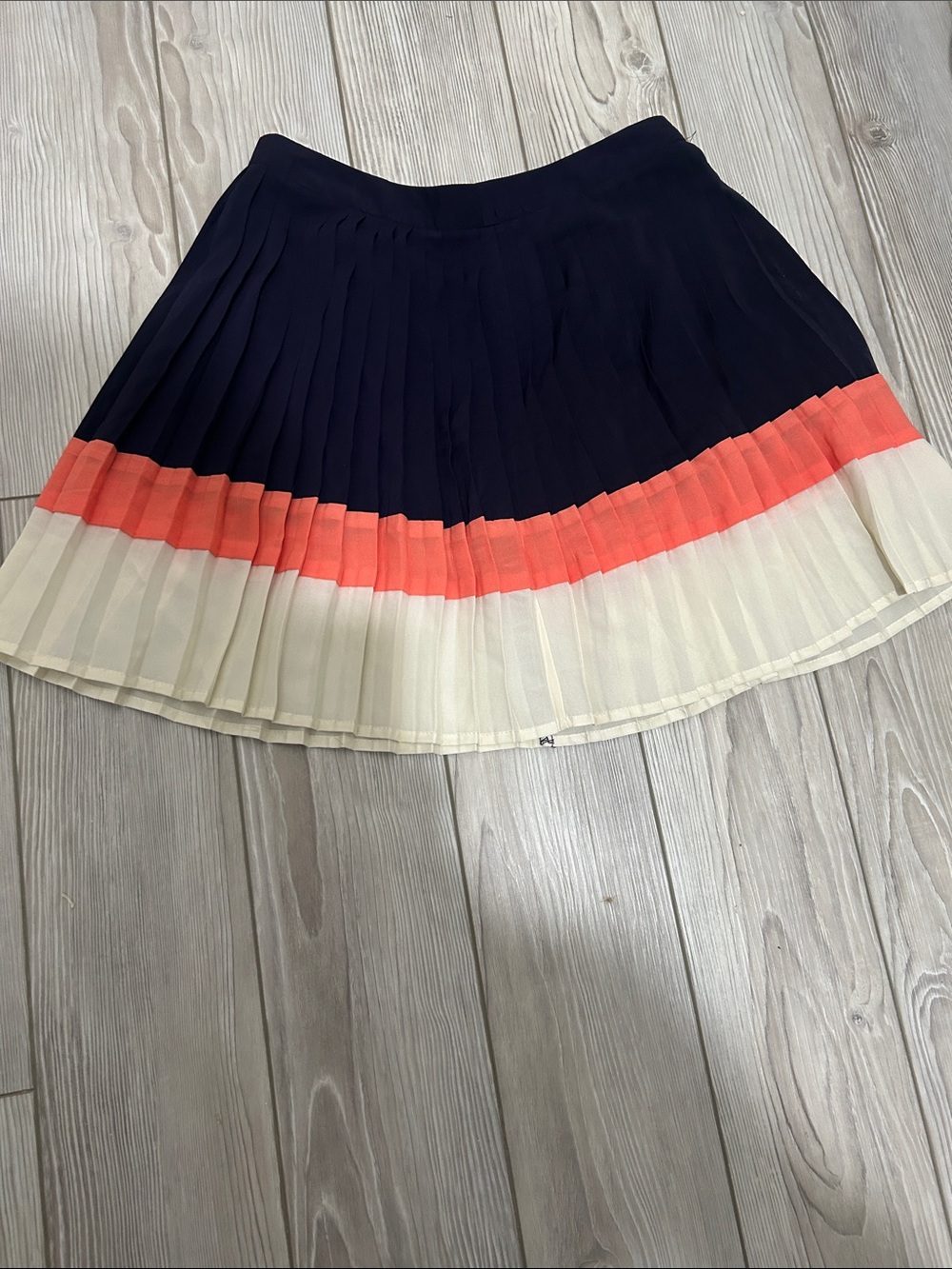 Forever 21 Navy, Coral & Cream Pleated Skater Skirt